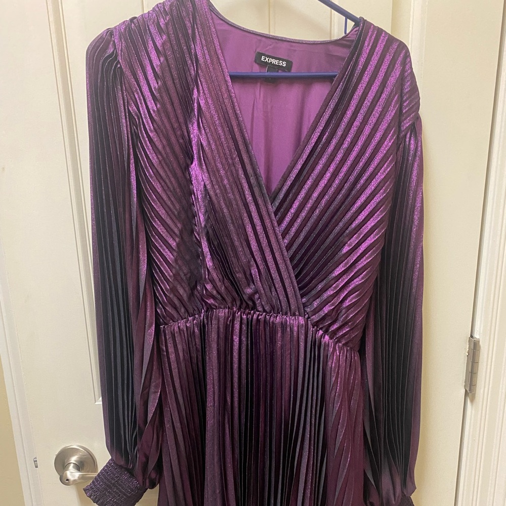 Express Purple Metallic Women's Dress-Size L